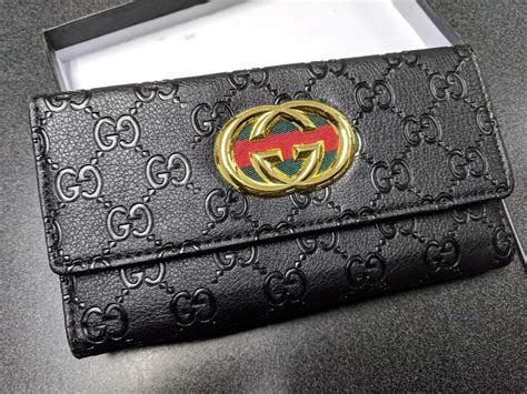 gucci black leather wallet women's|original gucci black leather wallet.